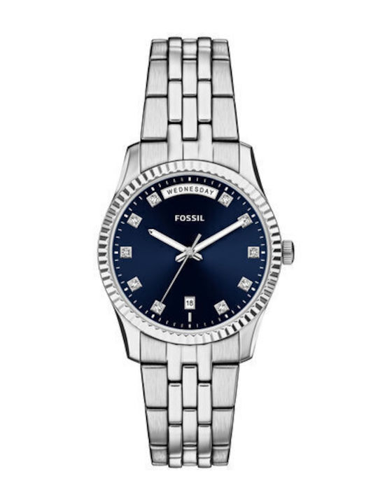 Fossil Scarlette Womens Battery Watch With Silver Metal Bracelet