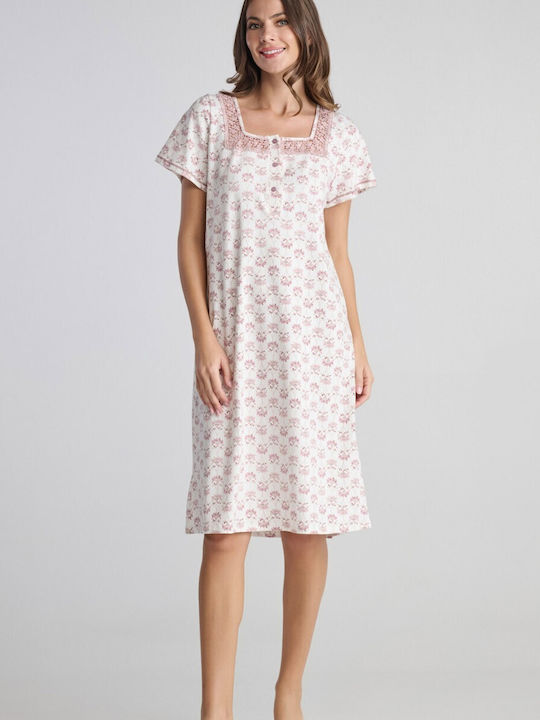 Pen-ky Summer Cotton Women's Nightgown Floral Ecru