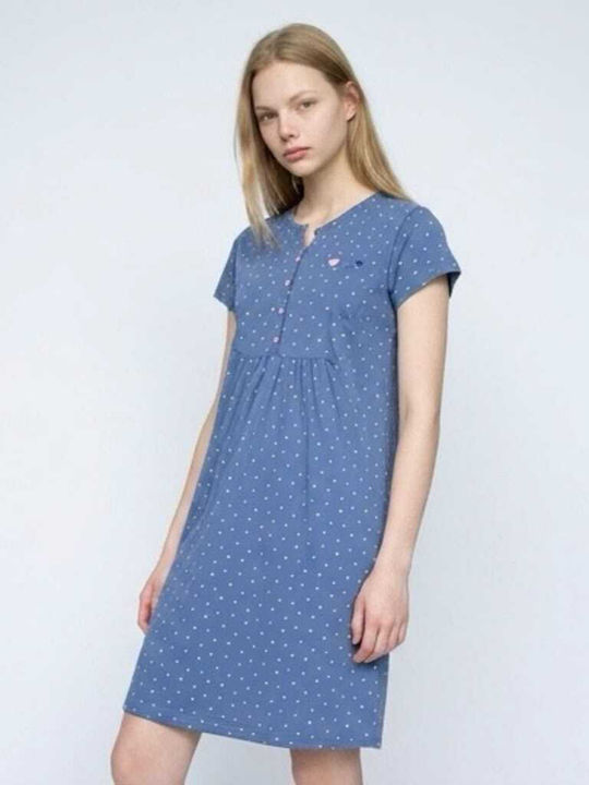 Caress Summer Cotton Women's Nightgown Blue