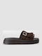 Leather Women's Flat Sandals Flatforms Brown