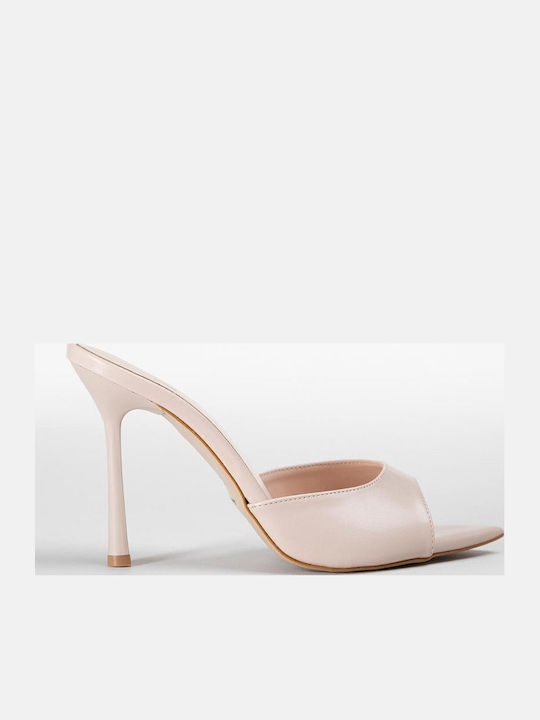 Women's Mules with Thin High Heel in Pink Color