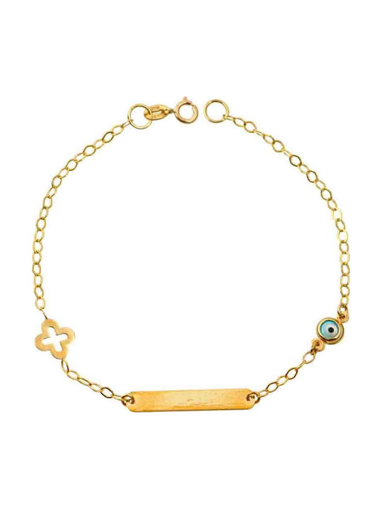Gatsa Kids Bracelet ID in 9K Gold with Evil Eye & Cross