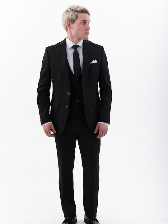 Men's Groom's Suit with Vest Black
