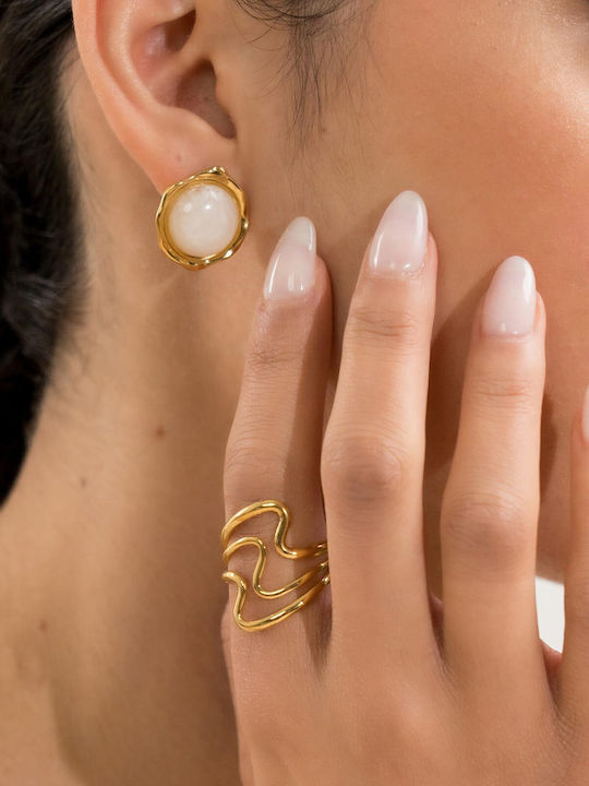 Late Again Gold Plated Steel Stud Earrings with Stones
