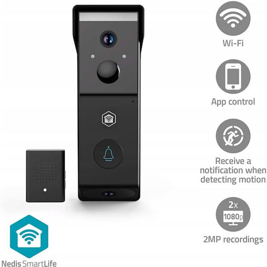 Nedis Wi-fi Video Doorbell Dual Lens 4mp 2x 1080p Night Vision Ipx54 Black