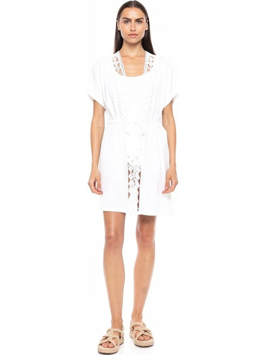 Pink Label Damen Kaftan Strand Weiß