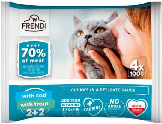Frendi Wet Cat Food for Adult Cats in Pouches with Trout Cod and Meat 4x100gr
