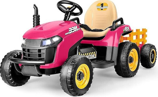 Tractor Electric Pentru Copii Cu Remorcă 24 Volt Roz