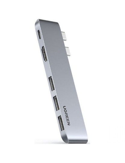 Ugreen CM251 Docking Station with Dual USB-C HDMI 4K PD and Connection for 2 Monitors Silver