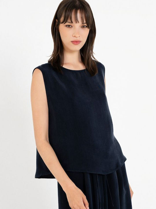 Philosophy Wear Γυναικείο Crop Top Αμάνικο Μπλε