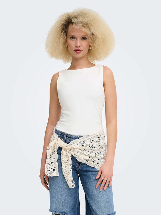 Only Γυναικεία Μπλούζα Βαμβακερή Αμάνικη Off White