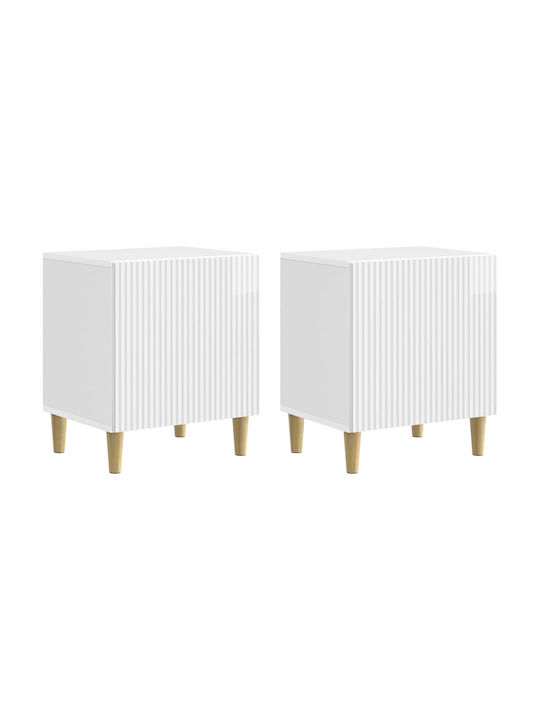 Wooden Bedside Tables White Set of 2 43x34.5x50cm