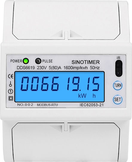 Contor Monofazat de Energie Electrică Sinotimer 230v Ac 50hz 5 100 A Afișaj Digital cu Led Iluminat Dds6619-015