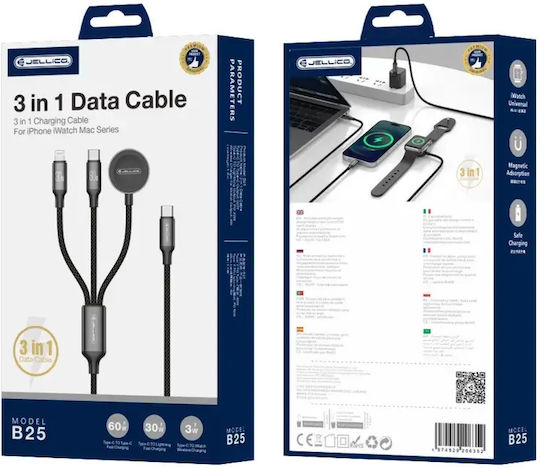 Jellico Mehrere Anschlusskabel B25 3in1 Apple Watch 3.1a 1,2 m Schwarzes