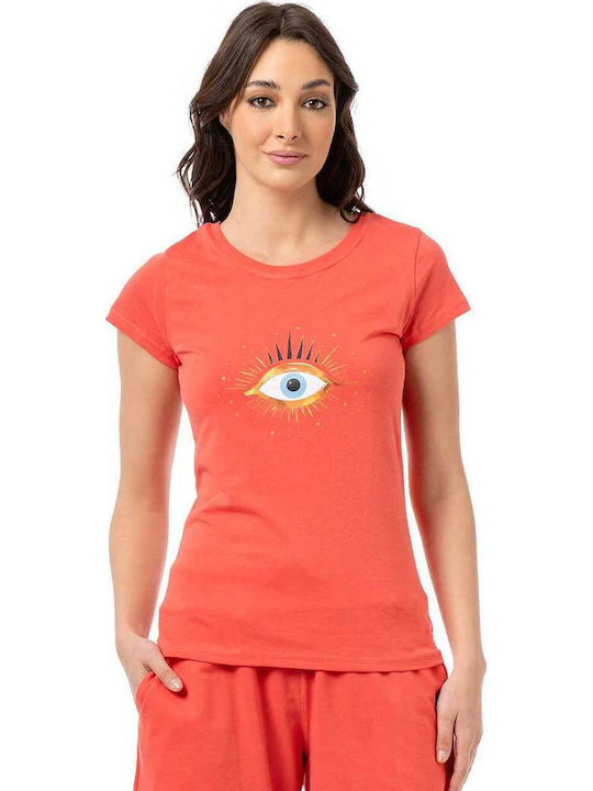# Γυναικεία Μπλούζα Βαμβακερή Eyes Κοραλί