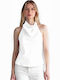 Women's Sleeveless Draped White Top