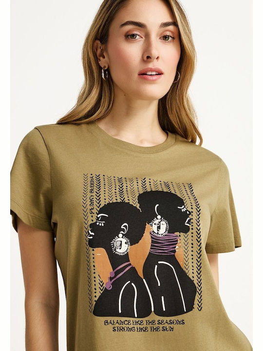 Funky Buddha Women's T-shirt Khaki FBL013-122-0...