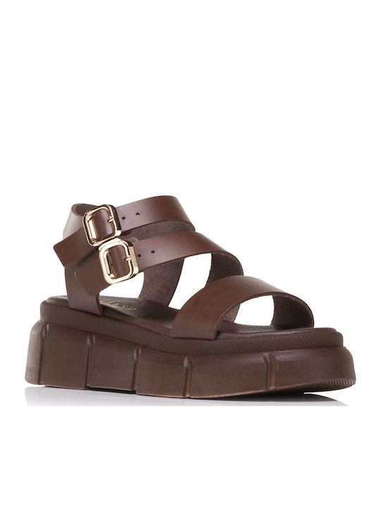 Дамски Кожени Сандали Flatforms Кафяви