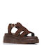 Δερμάτινα Γυναικεία Σανδάλια Flatforms Καφέ
