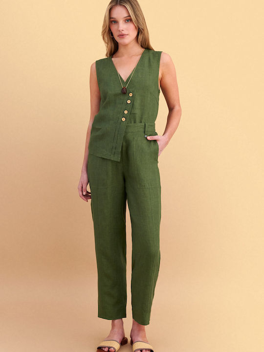 attrattivo Damen Leinenhose mit Gummiband Grün attrattivo Damen Leinenhose mit Gummiband Grün