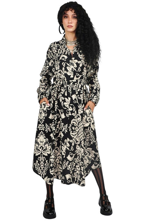Summer Midi Shirt Dress Black and White