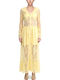 Dress Women Maxi Wedding Christening with Lace Yellow