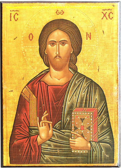 Jesus Christus Gesegnete Heiligenikone Kategori Papier Krn Nr 0 Abmessung 10,0cm x 14,0cm Heiligenikone Holz Mdf S&K byzantinische Ikonen
