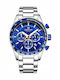 Men's Watch 43mm Chronograph Battery with Stainless Steel Bracelet Silver/Blue