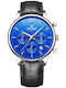 Men's Chronograph Battery Watch with Black Leather Strap