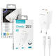 Apokin Charger with USB-A Port and USB-C Port and USB-C - Lightning Cable 25W Power Delivery / Quick Charge 3.0 White