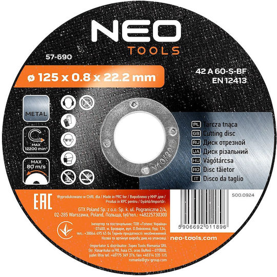 Neo Metal Cutting Disc 125 X 0.8 X 22.2 Mm 42 A 60-s-bf