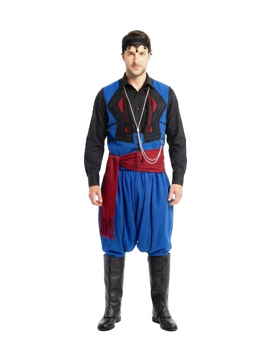 Traditional Blue Adult Cretan Costume Greek Made Mark109 Scarf Without Leggings Decorative Chain Without Shirt