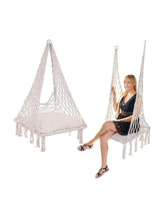 Armchair Swing with Stand and Pillow Fabric Ecru Load Capacity up to 120kg L60xW60xH120cm