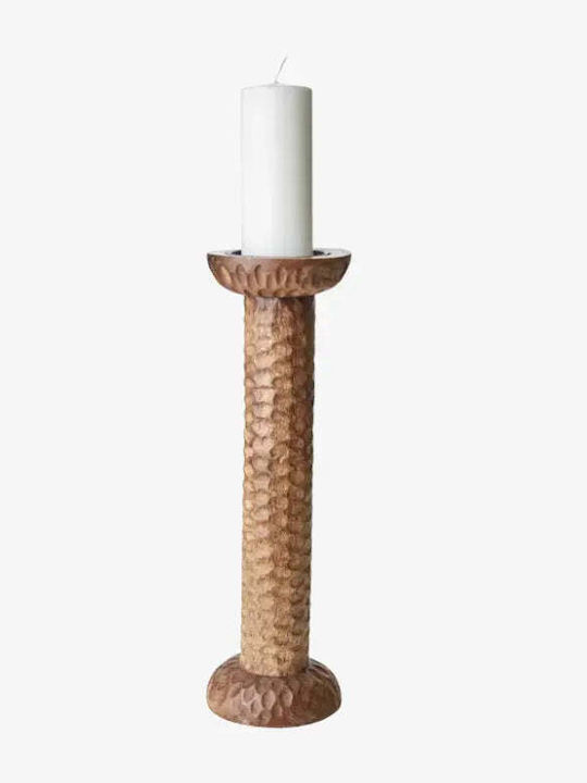 Phos & Gaia Bronx Wooden Candle Holder In Beige Colour 5.8cm