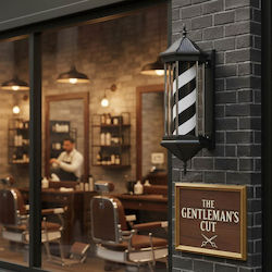 Barber Pole Hexagon Black & White Barber Icon