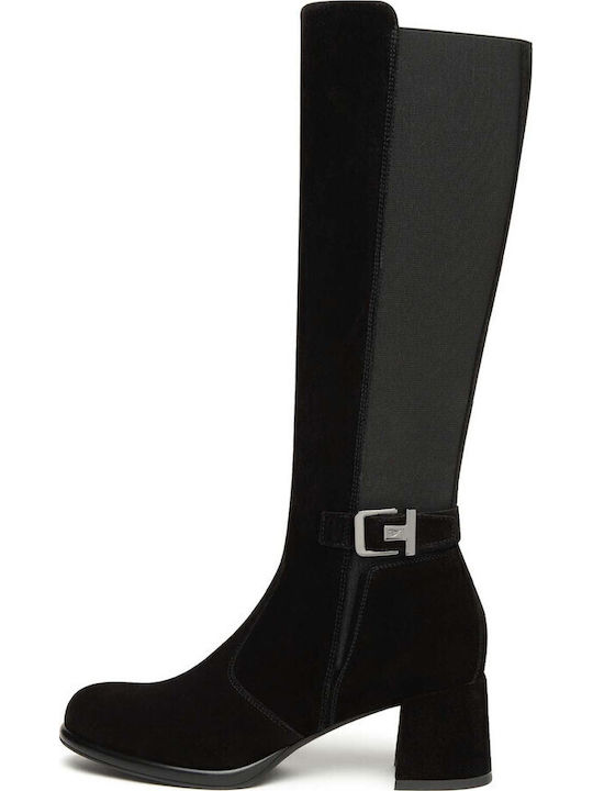 Damenstiefel aus Leder mit Gummi Schwarz