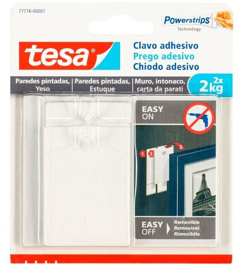 Tesa 77776-00001-01 Κρεμαστράκια με Αυτοκόλλητο Πλαστικά Λευκά 2τμχ