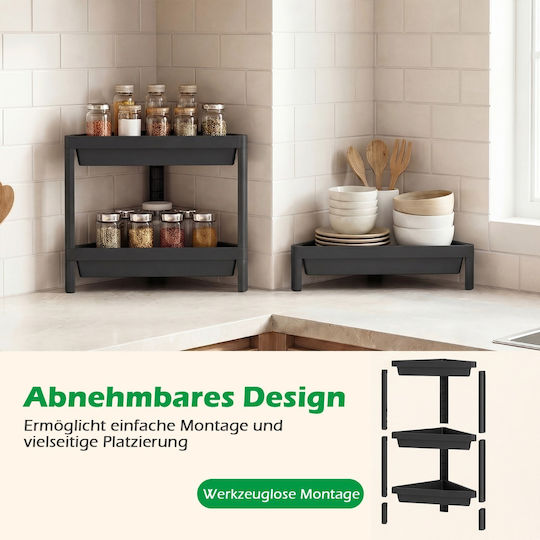 Costway Corner Floor Bathroom Shelf Plastic 67.5x44.45x25.4cm Black