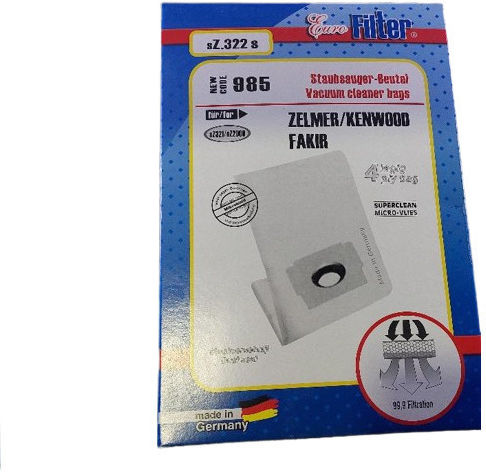 Euro Filter Staubsaugerbeutel 5Stück Kompatibel mit Staubsauger Fakir / Kenwood / Zelmer