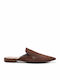 Flat Leather Mules In Brown Colour