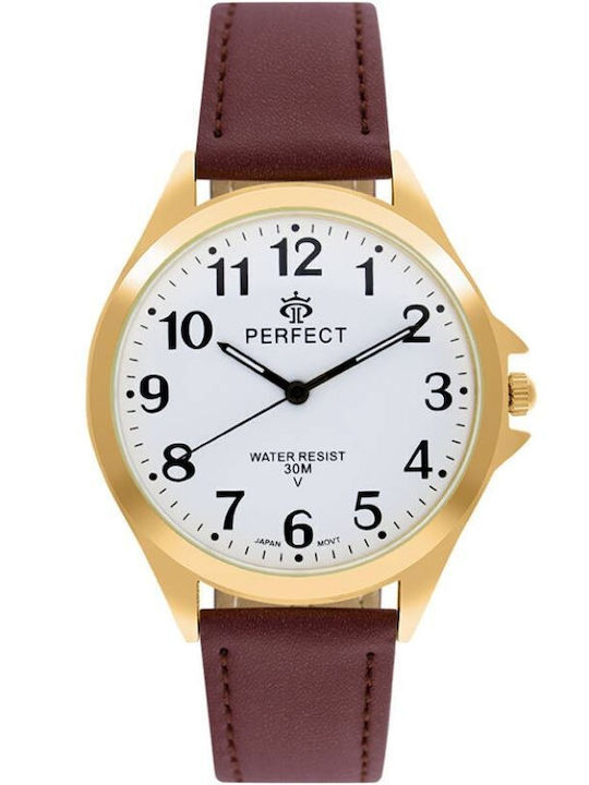 Perfect Men's Battery Watch with Burgundy Leather Strap