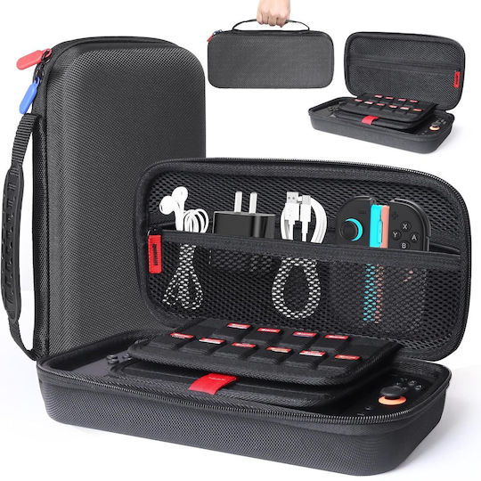 Nintendo Switch Hülle 2 Schwarze Tragetasche mit Fächern für 24 Spiele