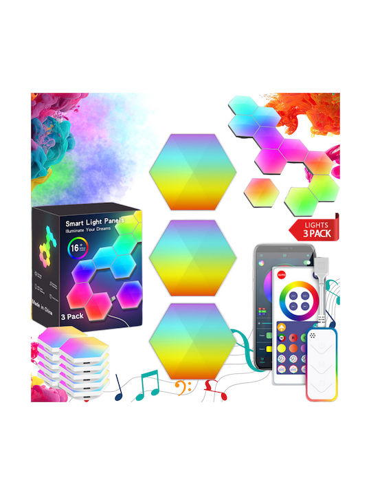 Qova Smart Διακοσμητικό Φωτιστικό LED RGBIC Hexagon 3τμχ