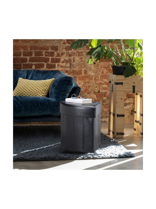 Taburet Camera De Zi Cu Spațiu De Depozitare Piele Negru 38x38x38cm