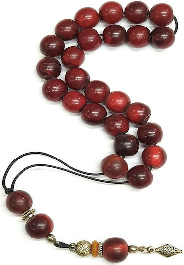 Roloi Komboloi Worry Beads with 25 Beads Made of Horn Length 34cm Burgundy