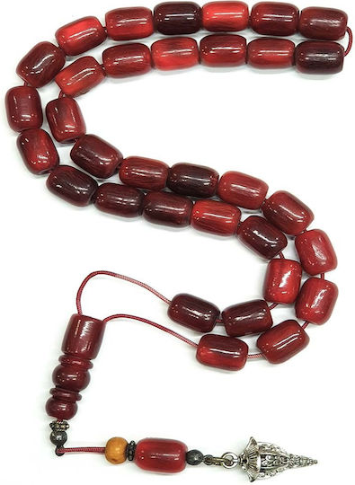 Roloi Komboloi Worry Beads with 33 Beads Made of Horn Length 46cm Red