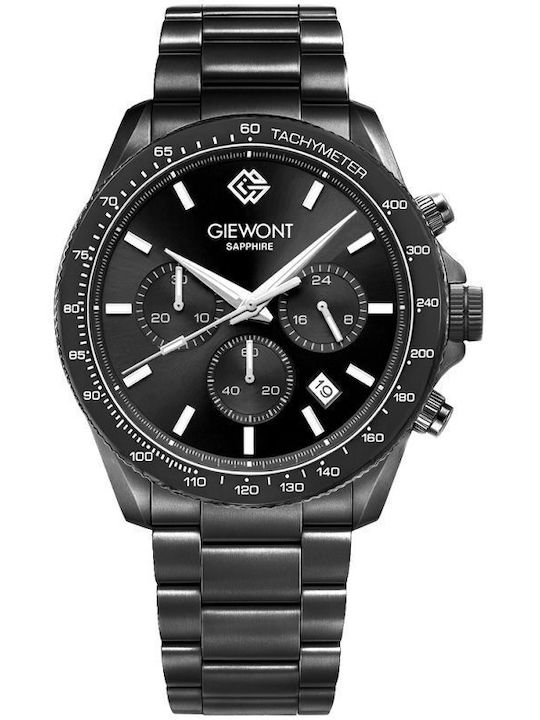 Giewont Herrenuhr 44mm Chronograph Batterie mit Schwarz Metall-Armband