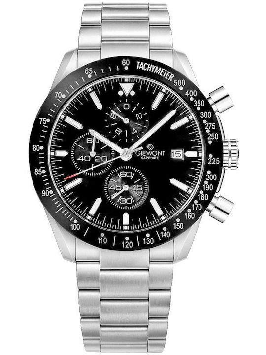 Giewont Herrenuhr 44mm Chronograph Batterie mit Silber Metall-Armband