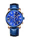 Giewont Herrenuhr 42mm Chronograph Batterie mit Blauem Lederriemen