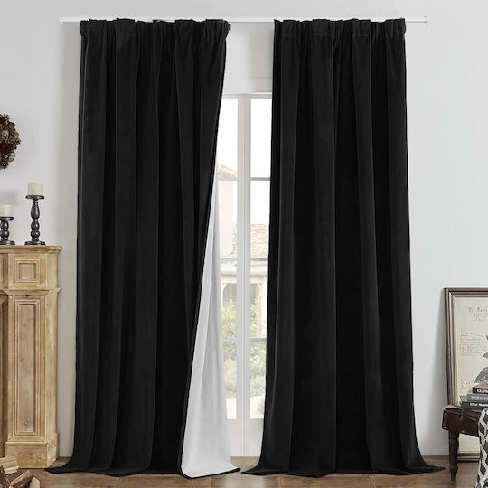 Joydeco Σετ Κουρτίνες Συσκότισης με Τρέσα Black 132x225εκ. Joydeco Σετ Κουρτίνες Συσκότισης με Τρέσα Black 132x225εκ.